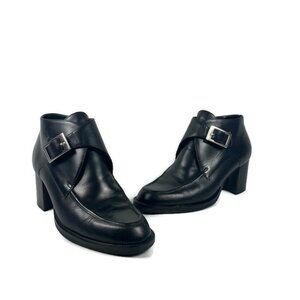Calico Women Shoes Leather Monk Strap Buckle Ankle Booties Size 8 Black Academia